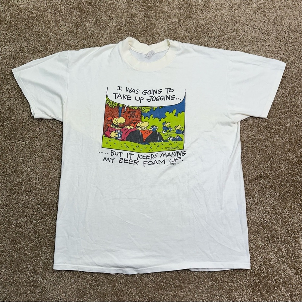 Vintage Frank Ernest Jogging Beer Comic Carton Funny Humor‎ T-shirt Size XL 1972